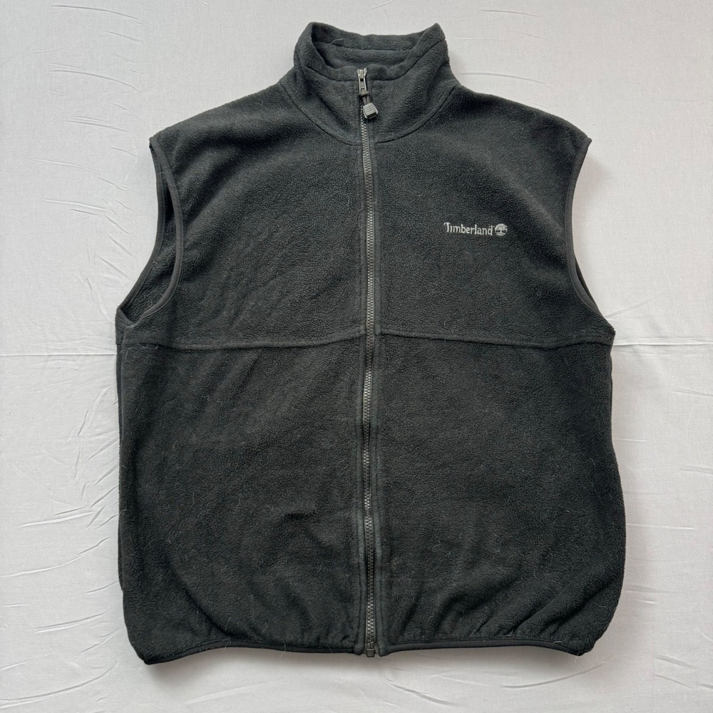 Timberland‎ Weathergear Mens Fleece Vest Black Full Zip Logo Size Medium